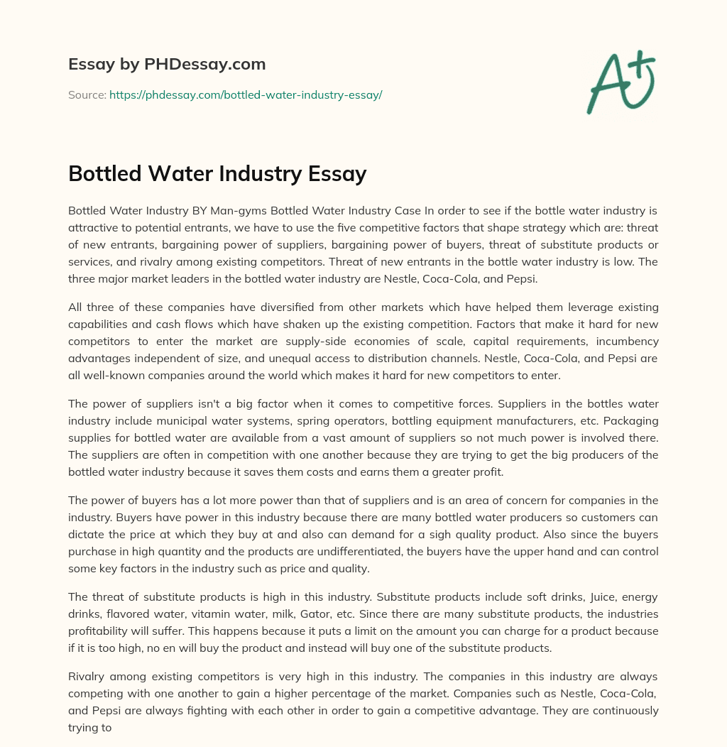 Bottled Water Industry Essay essay