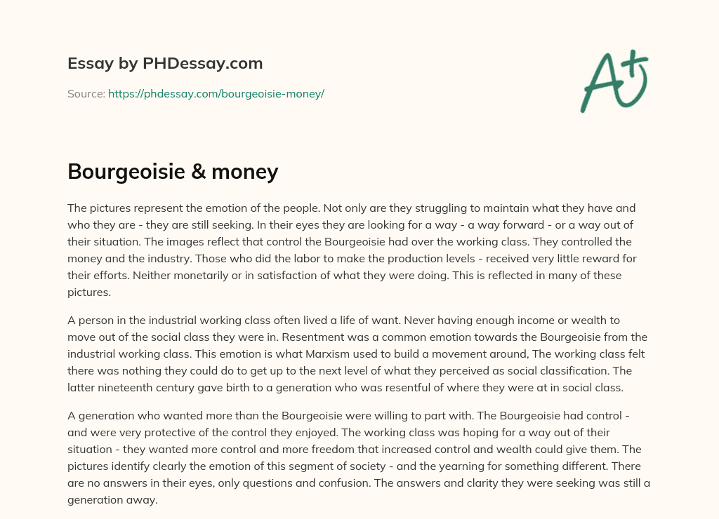 Bourgeoisie & money essay