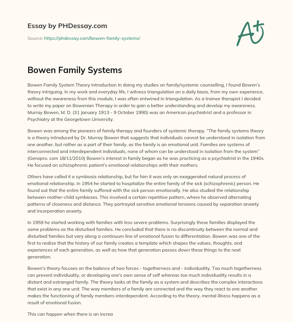 Bowen Family Systems essay