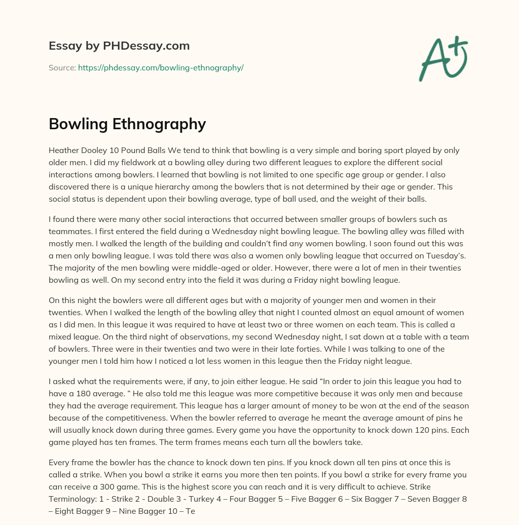 Bowling Ethnography essay