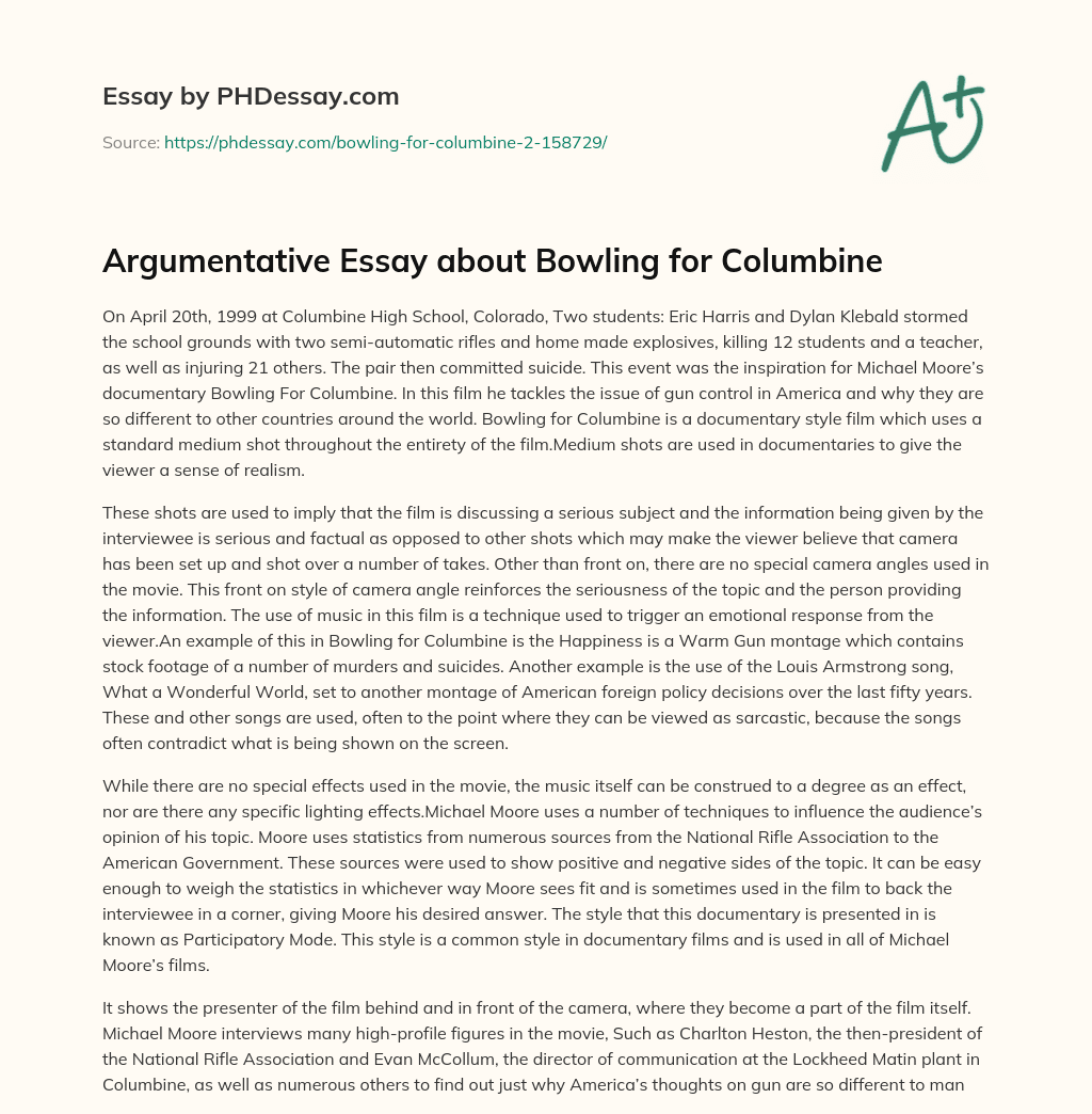 Argumentative Essay about Bowling for Columbine essay