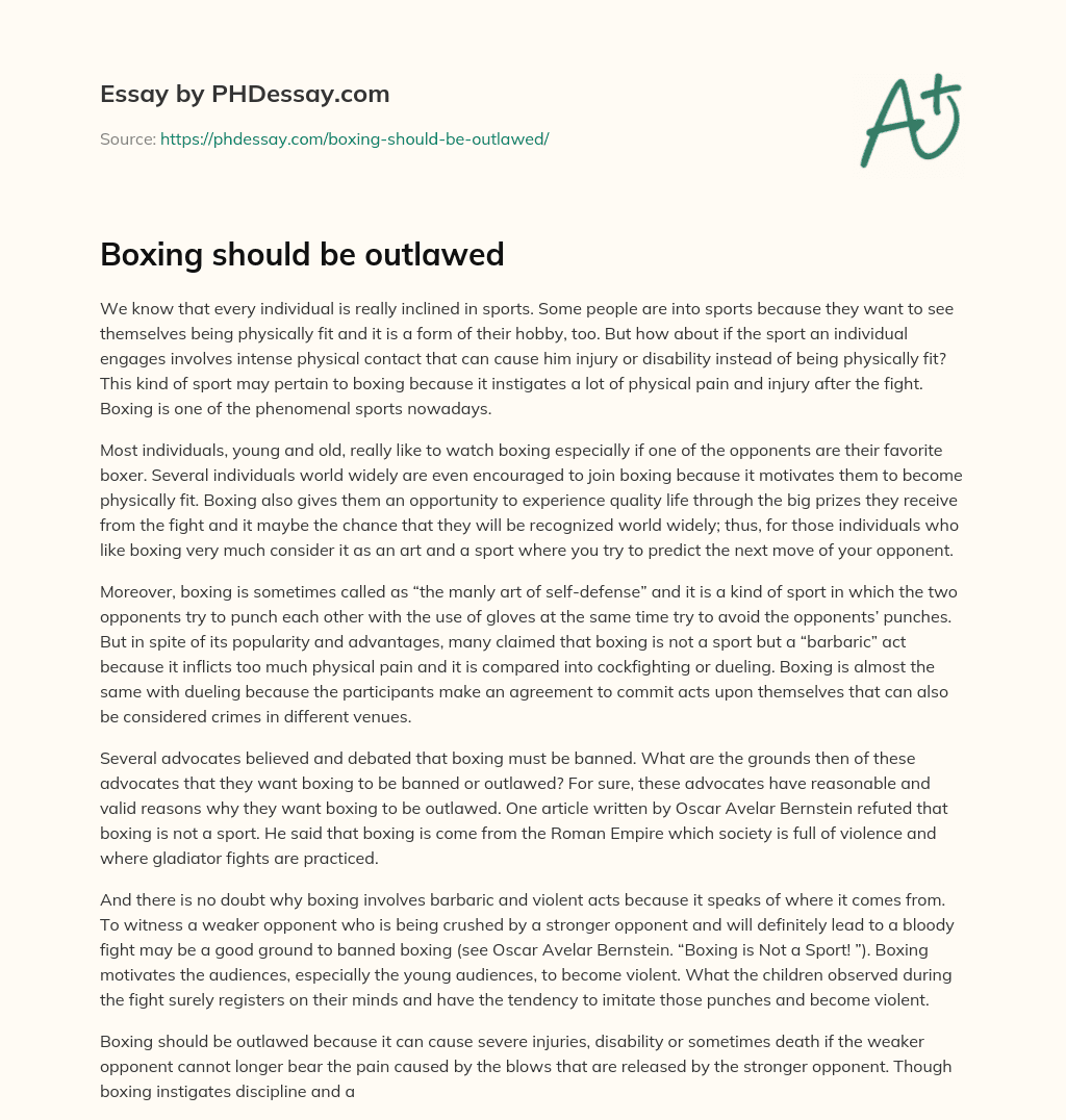 Boxing should be outlawed essay