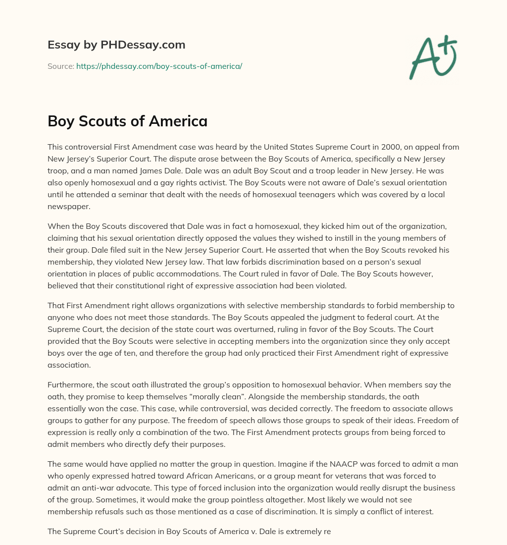 Boy Scouts of America essay