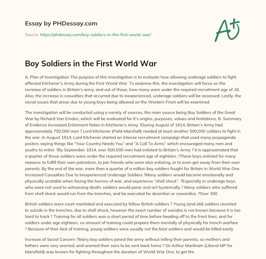 Boy Soldiers in the First World War essay