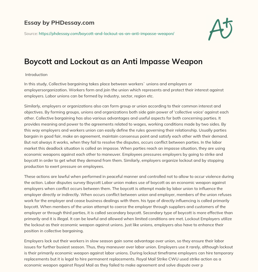 Boycott and Lockout as an Anti Impasse Weapon essay
