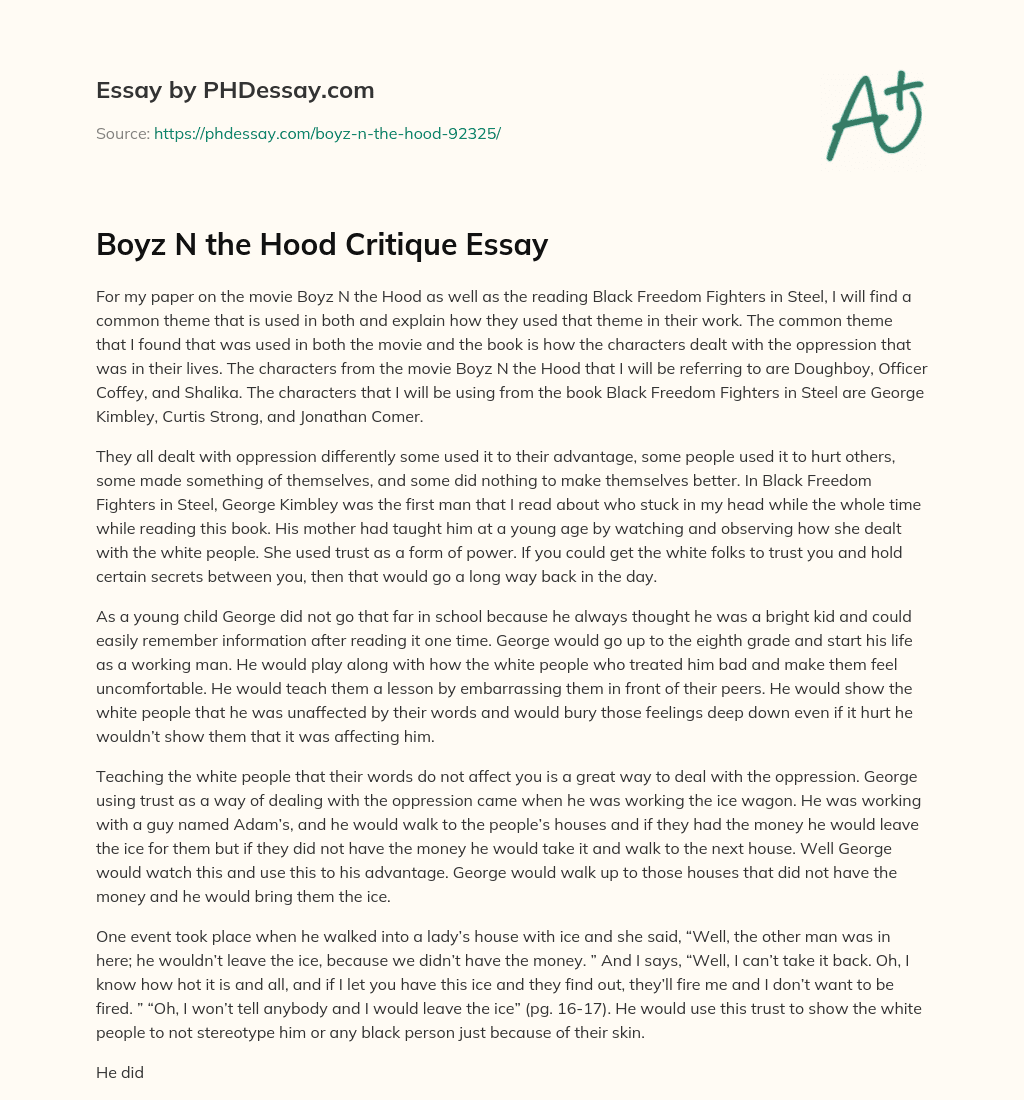 Boyz N the Hood Critique Essay essay