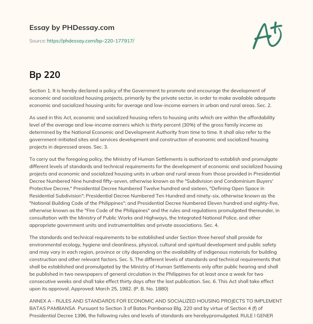 Philippine Government Policy on Economic and Socialized Housing Development essay