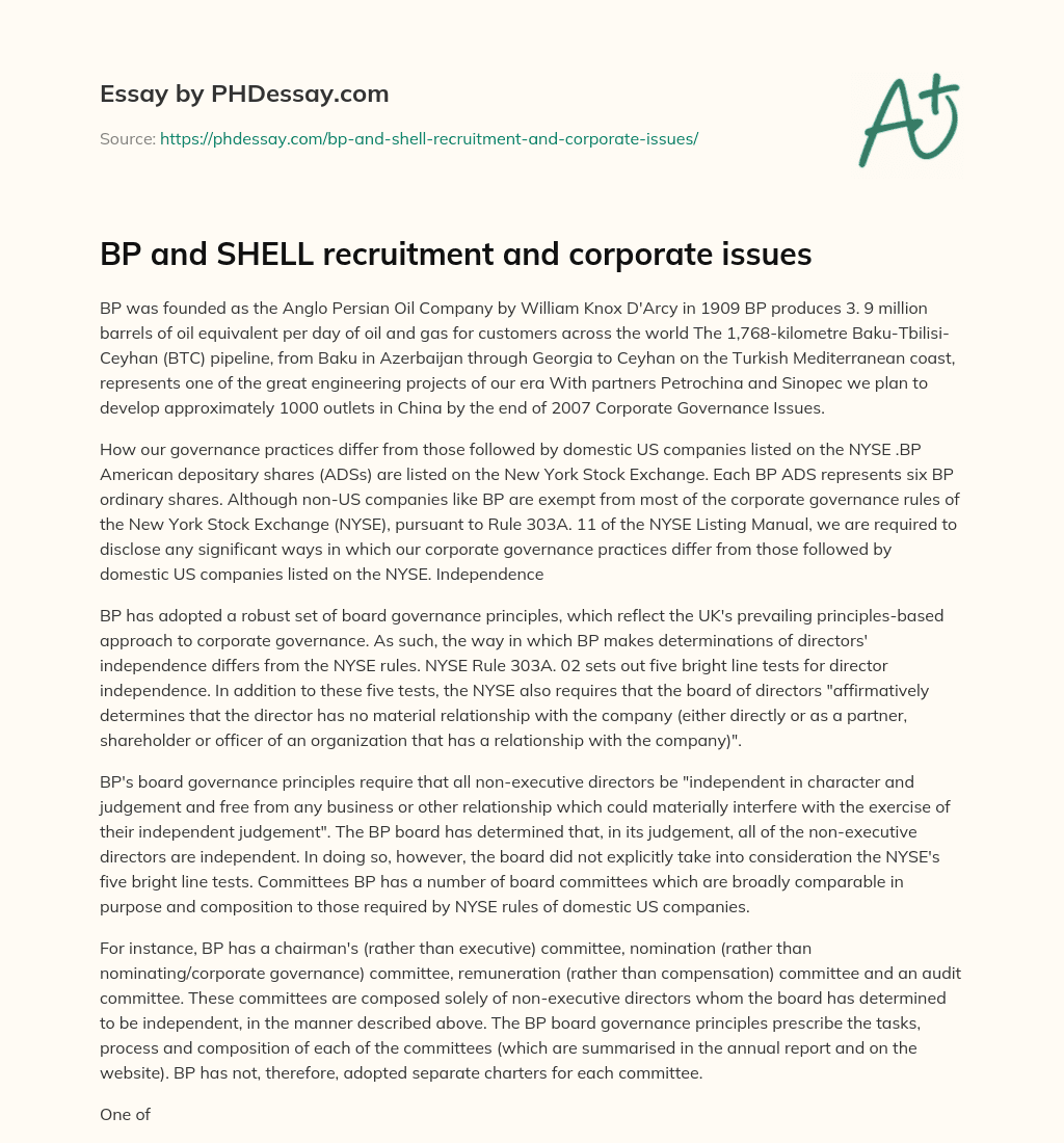 BP and SHELL recruitment and corporate issues essay