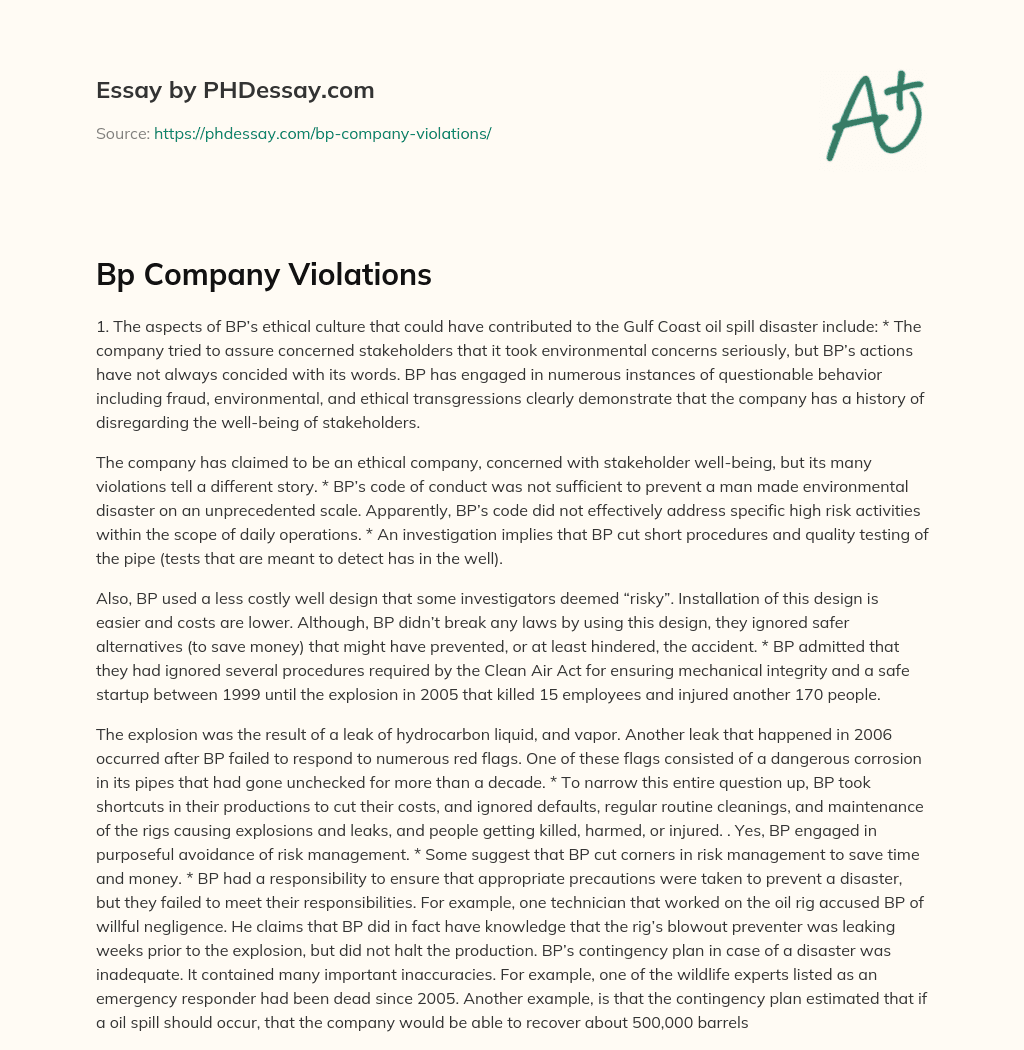 Bp Company Violations essay