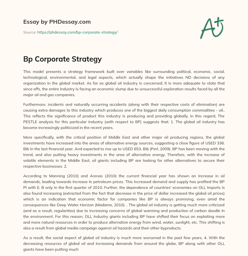Bp Corporate Strategy essay