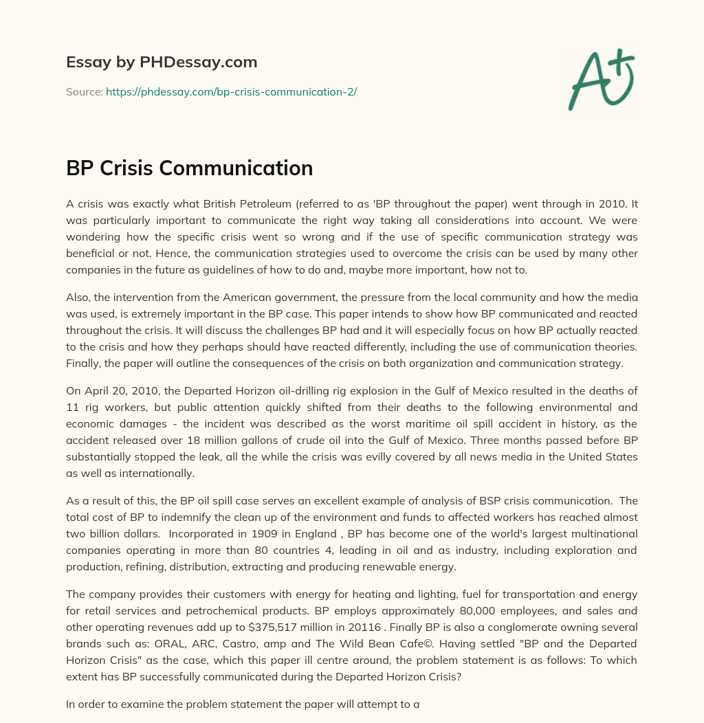 BP Crisis Communication - PHDessay.com