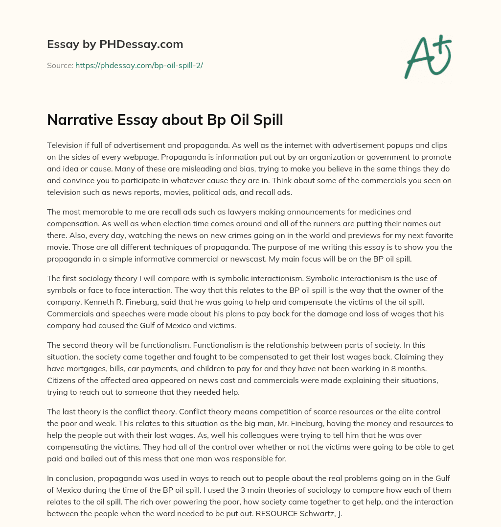 Narrative Essay about Bp Oil Spill essay