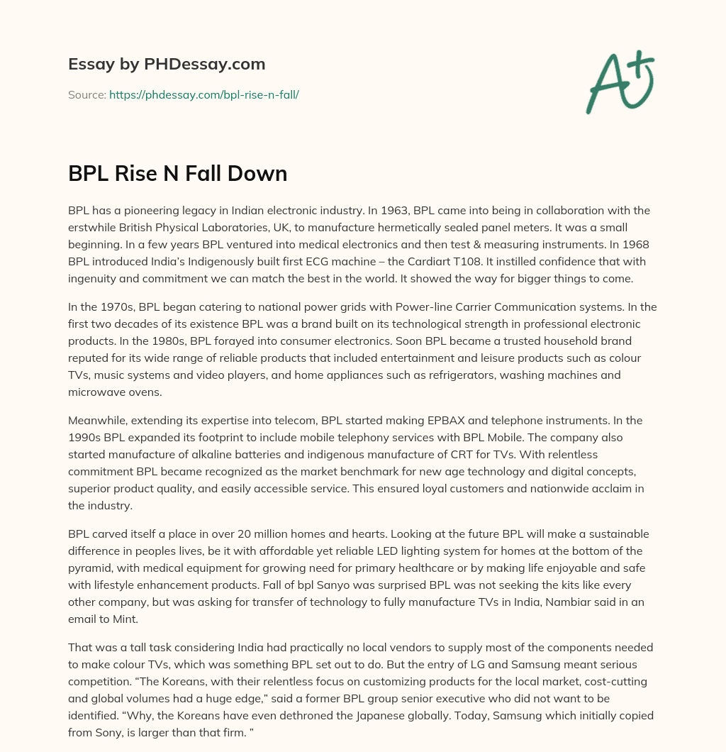 BPL Rise And Fall Down essay