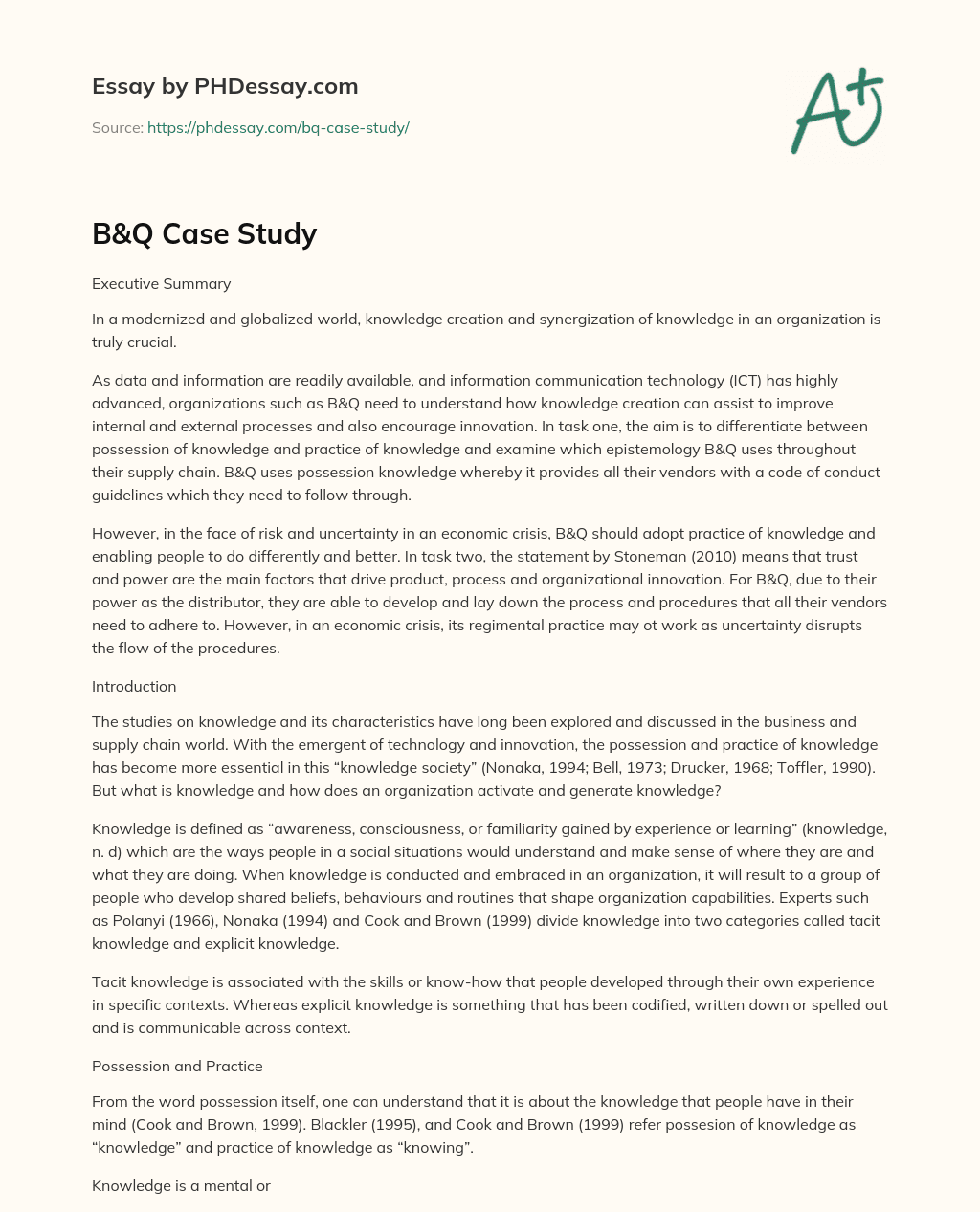 Importance of Knowledge Creation and Synergization in Organizations essay