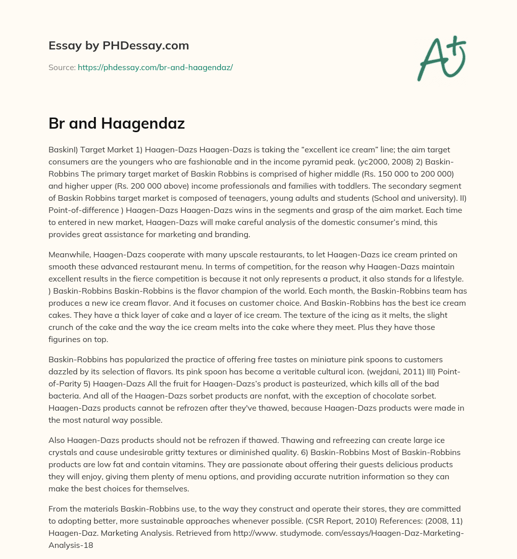 Br and Haagendaz essay