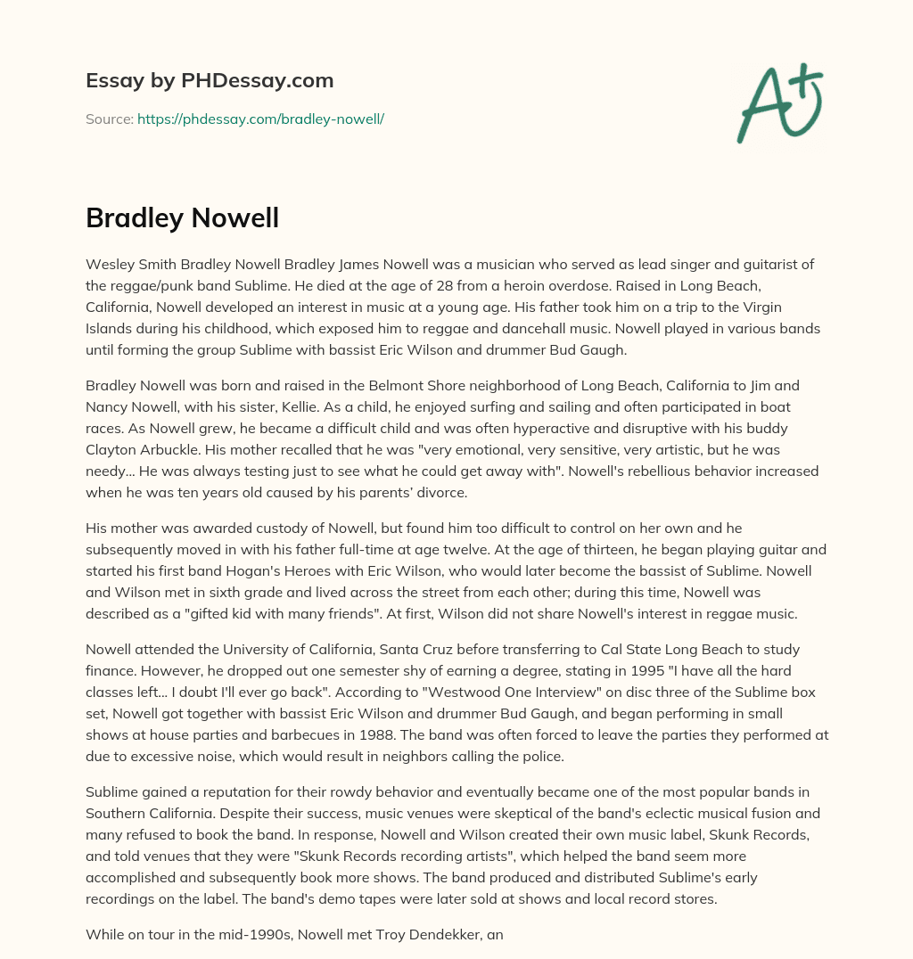 Bradley Nowell essay