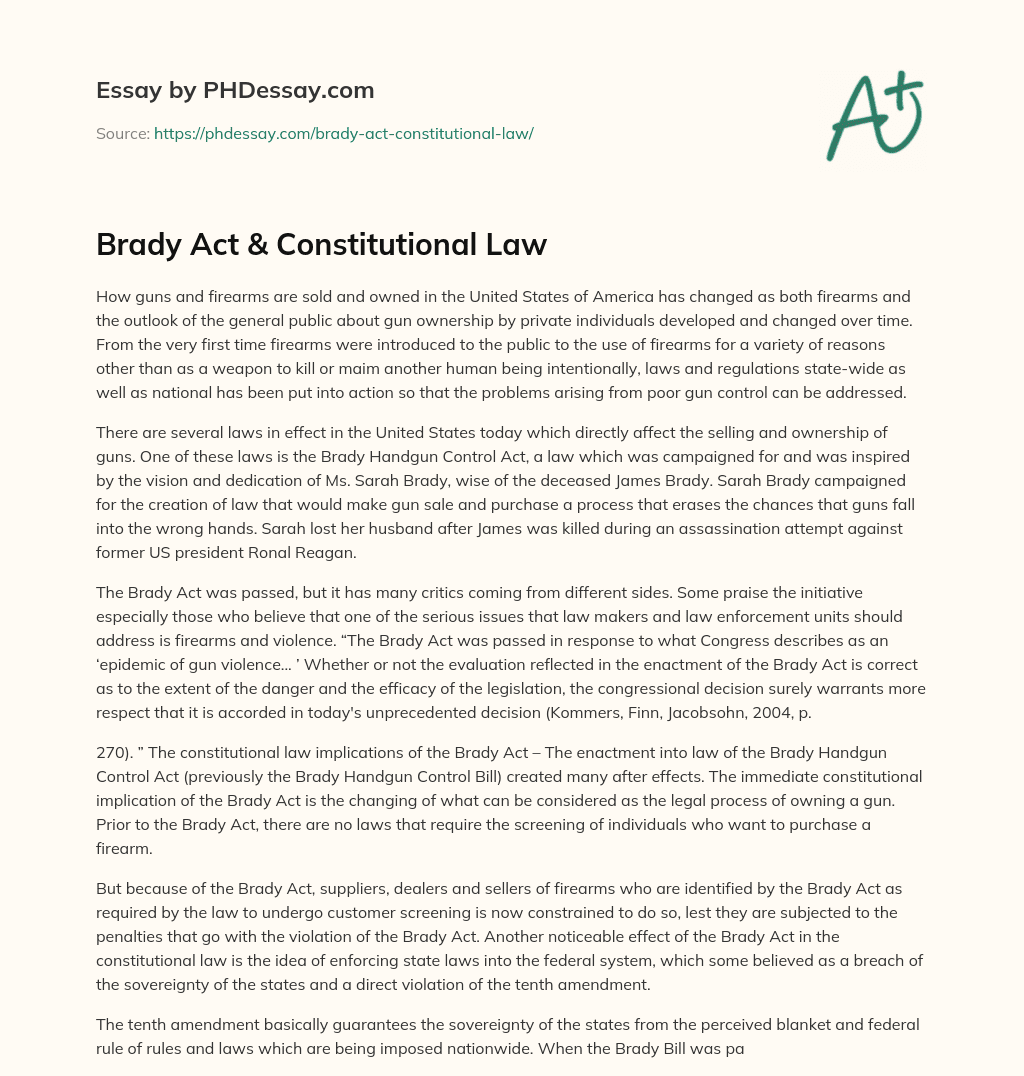 Brady Act & Constitutional Law essay