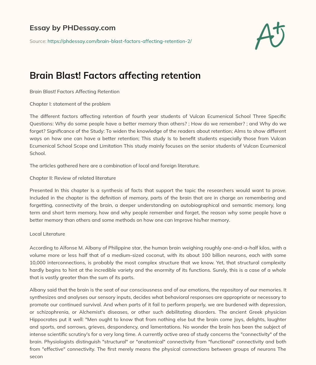 Brain Blast! Factors affecting retention essay