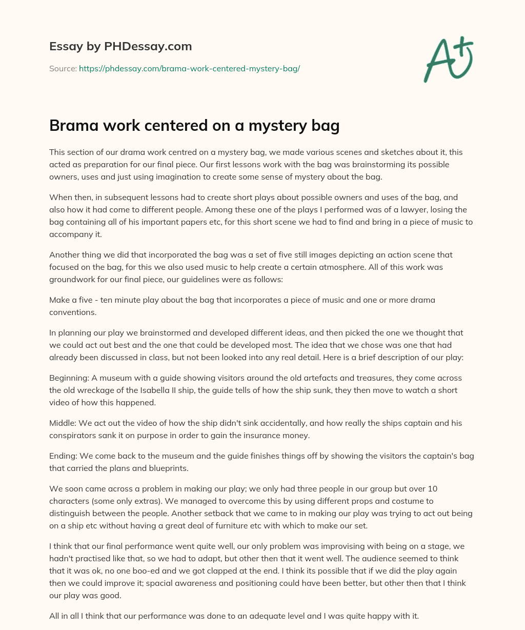 Brama work centered on a mystery bag essay