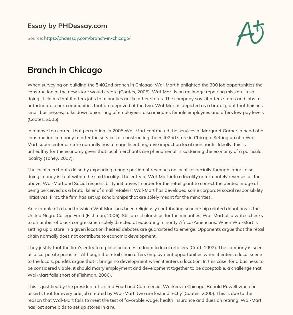 Branch in Chicago essay