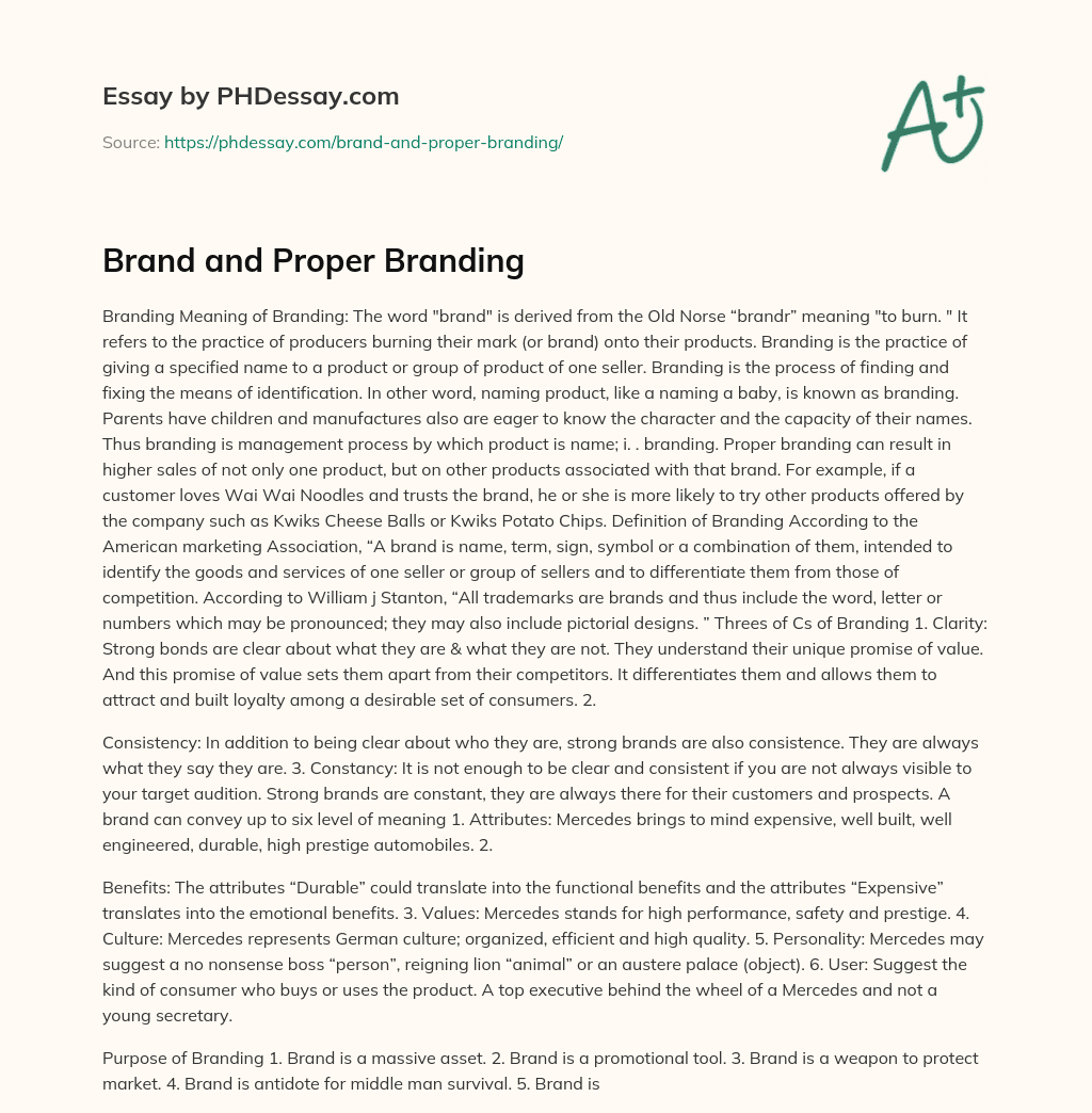 Brand and Proper Branding essay