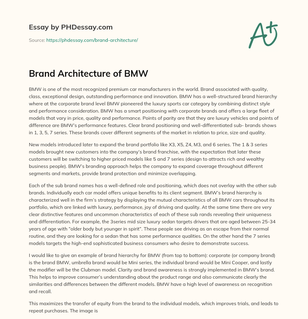 Brand Architecture of BMW essay
