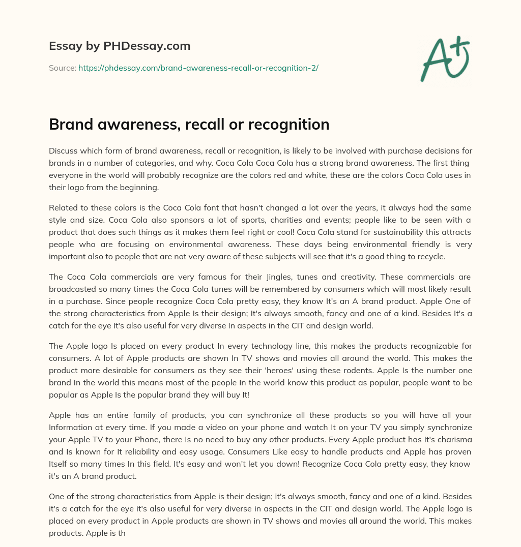 Brand awareness, recall or recognition essay