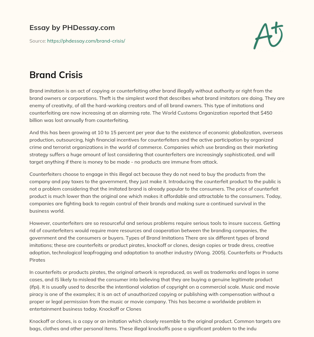 The Threat of Brand Imitation and Counterfeiting: A Growing Problem for Businesses essay