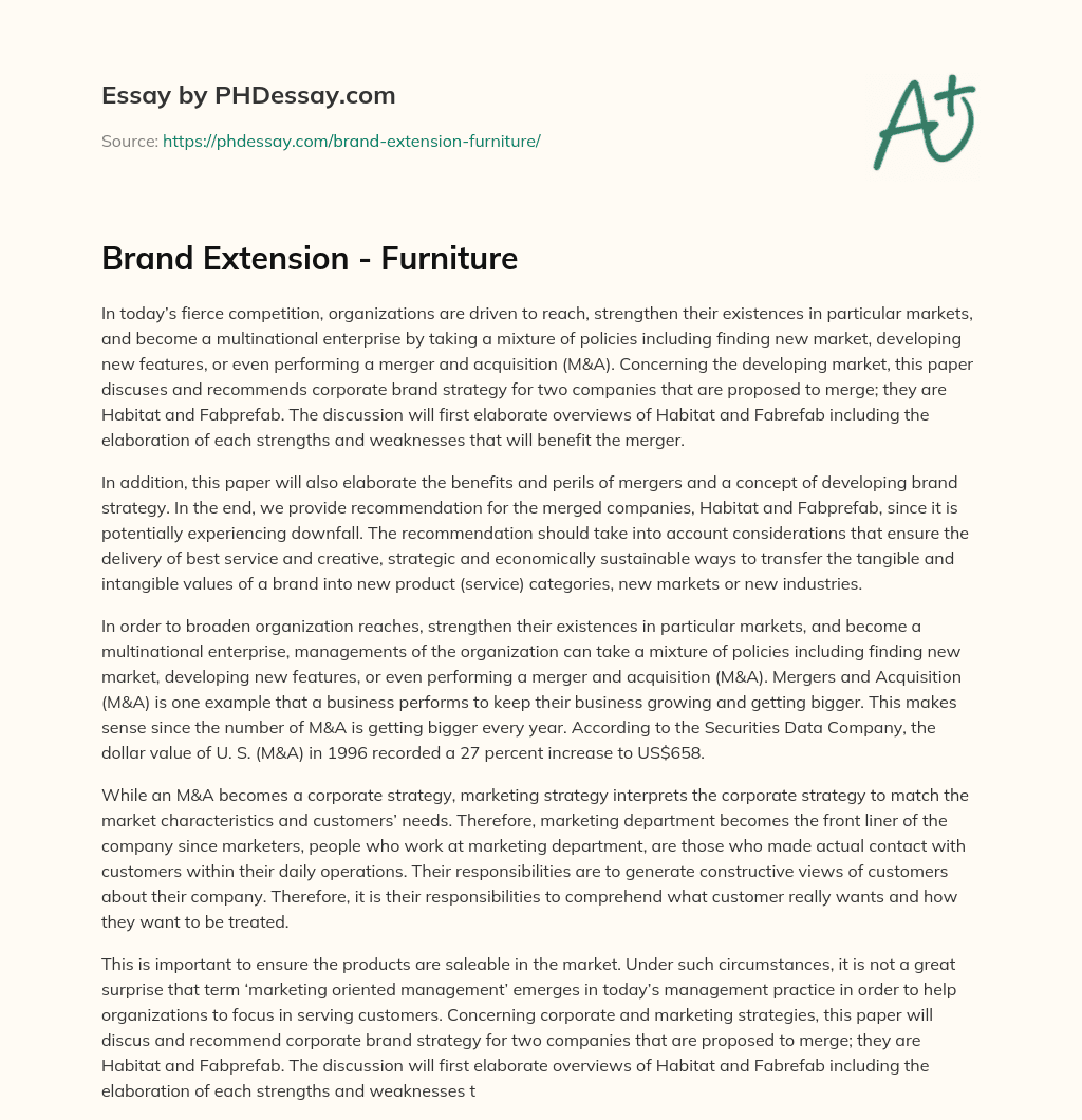 Brand Extension – Furniture essay