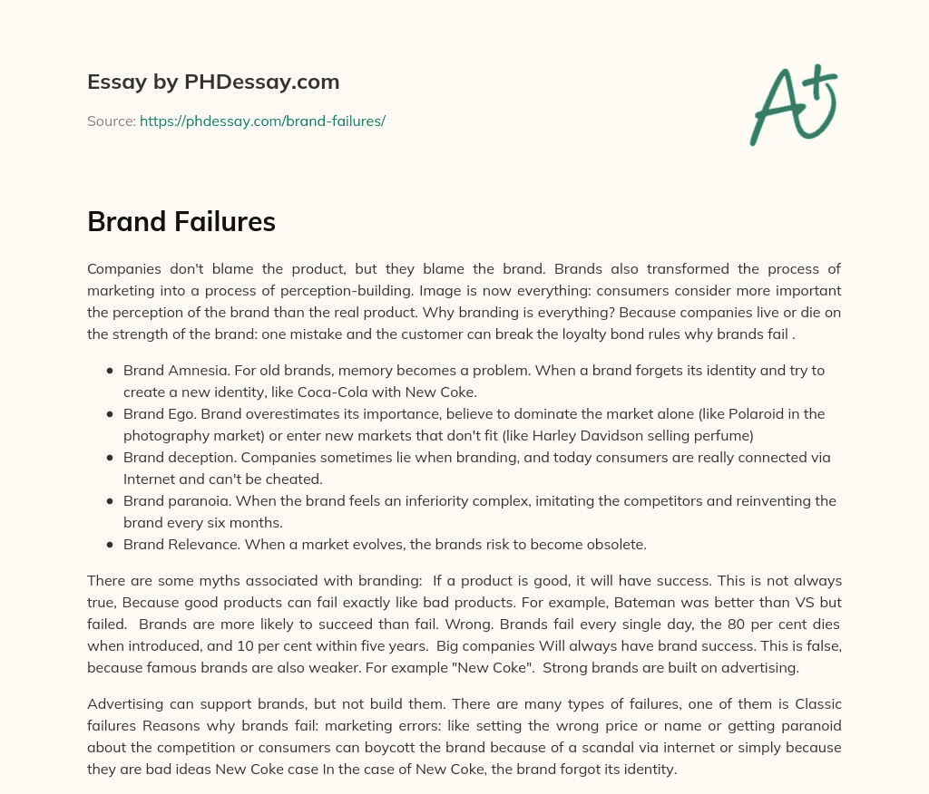 Brand Failures essay