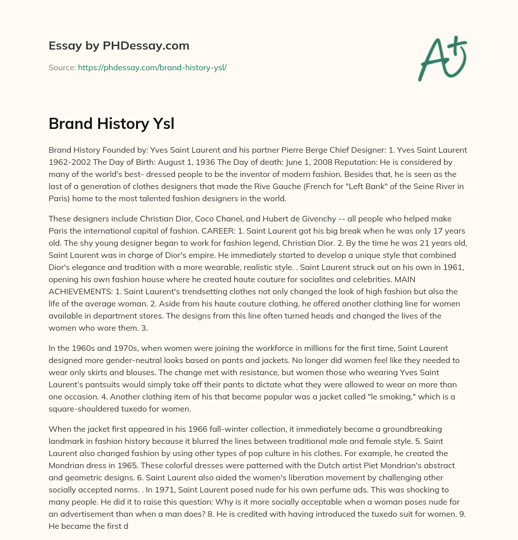 Brand History Ysl essay