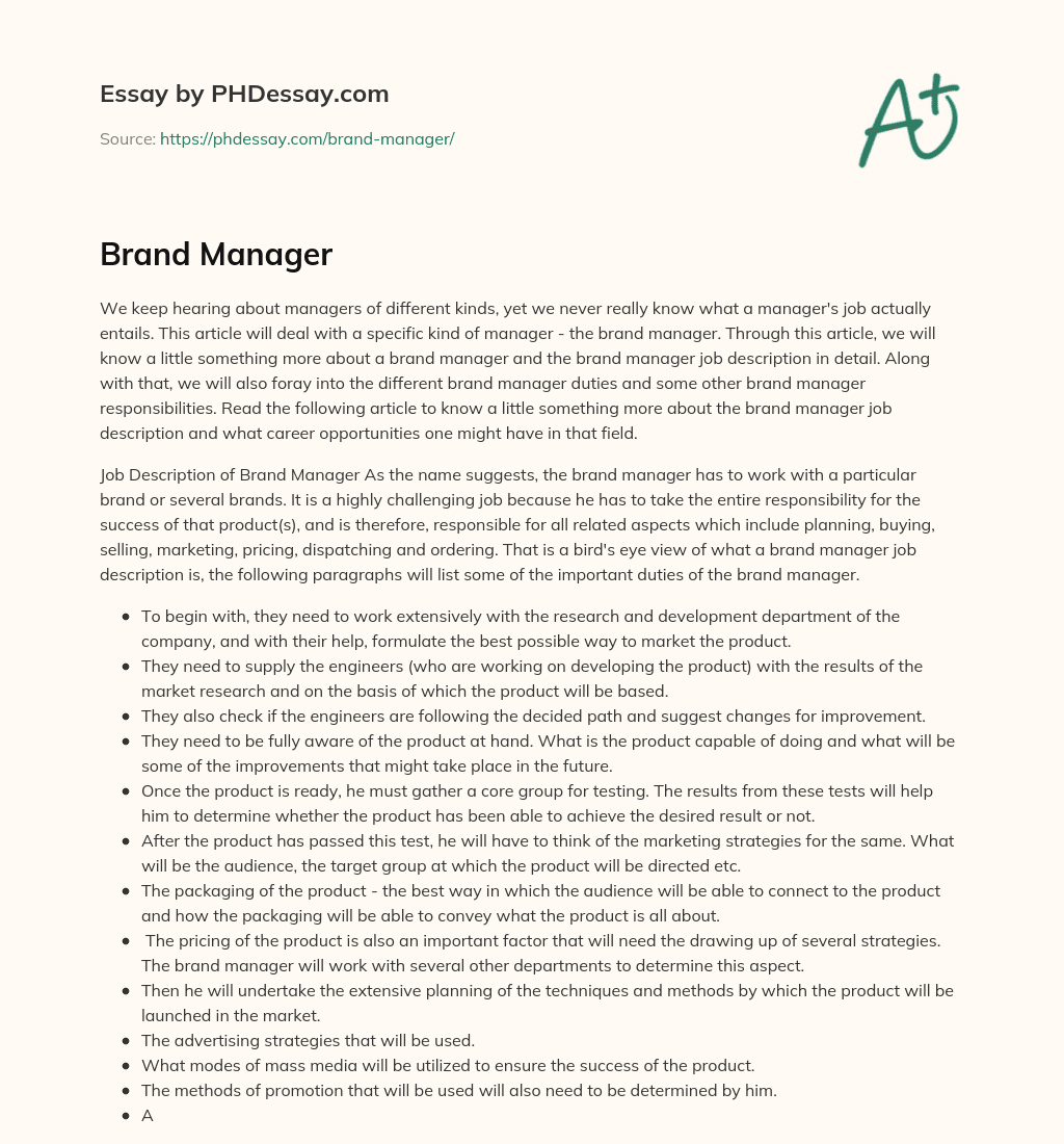 Brand Manager essay