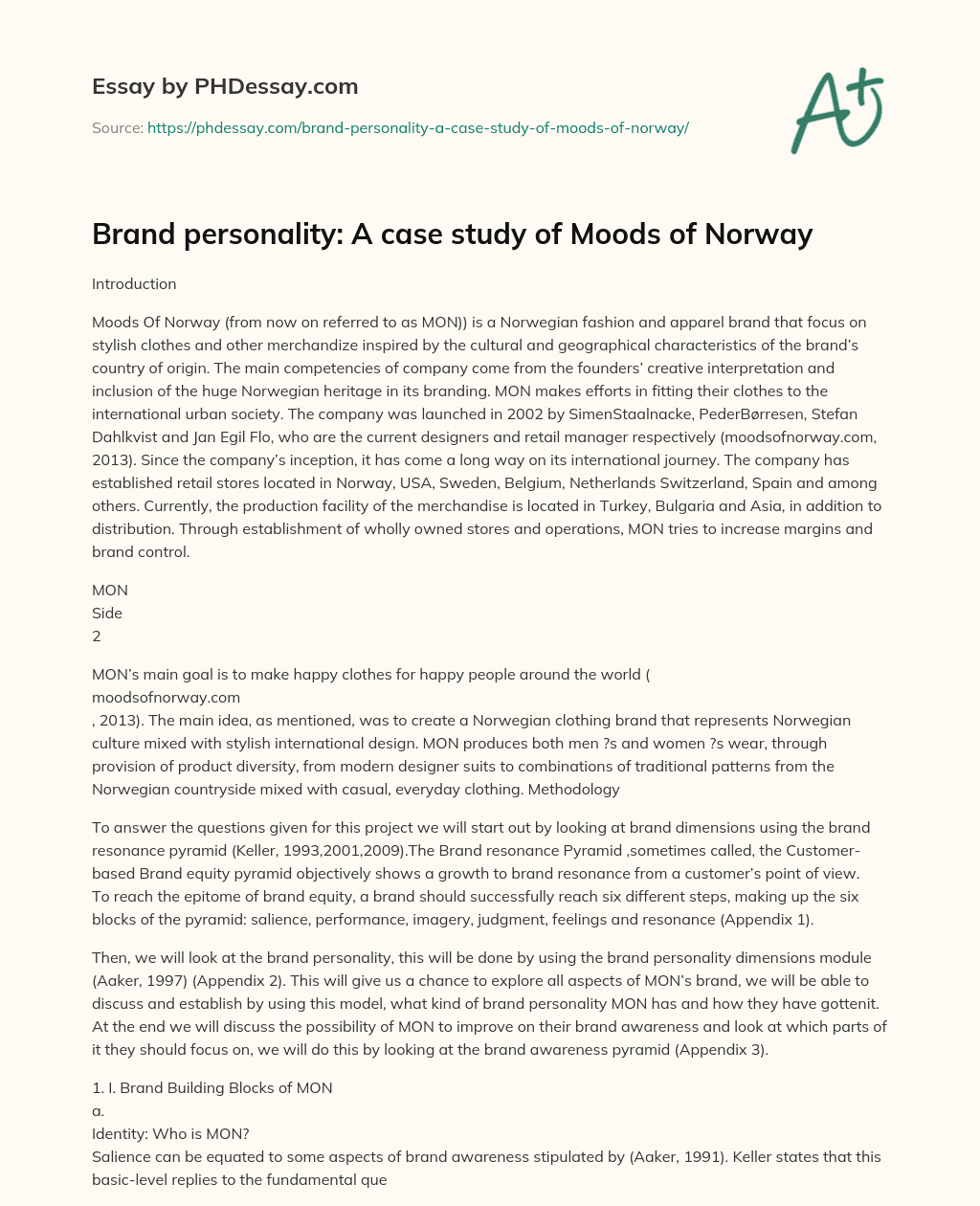 Brand personality: A case study of Moods of Norway essay