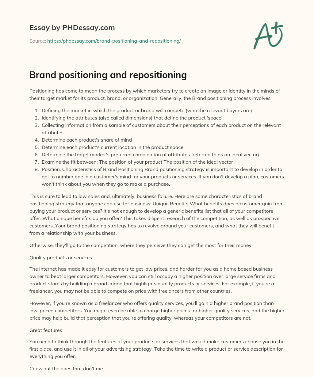 Brand positioning and repositioning essay