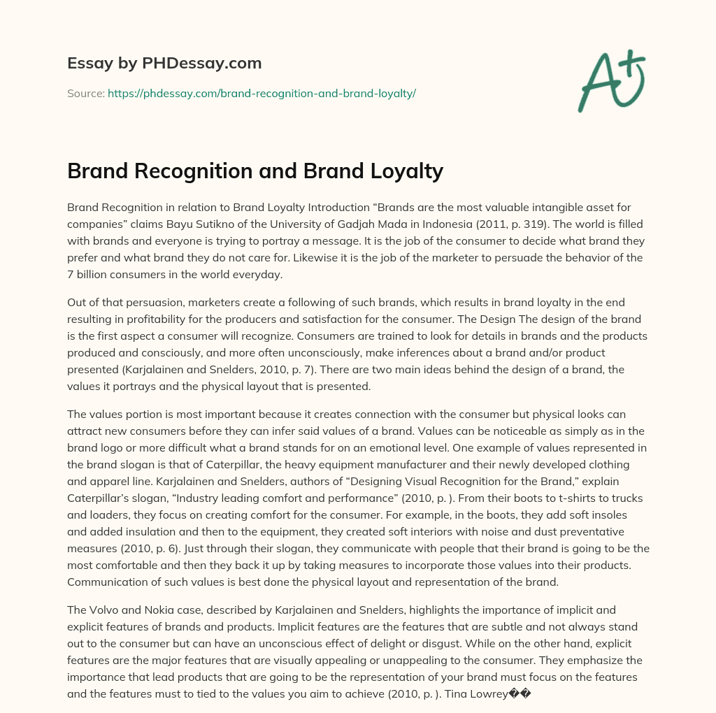 Brand Recognition and Brand Loyalty essay