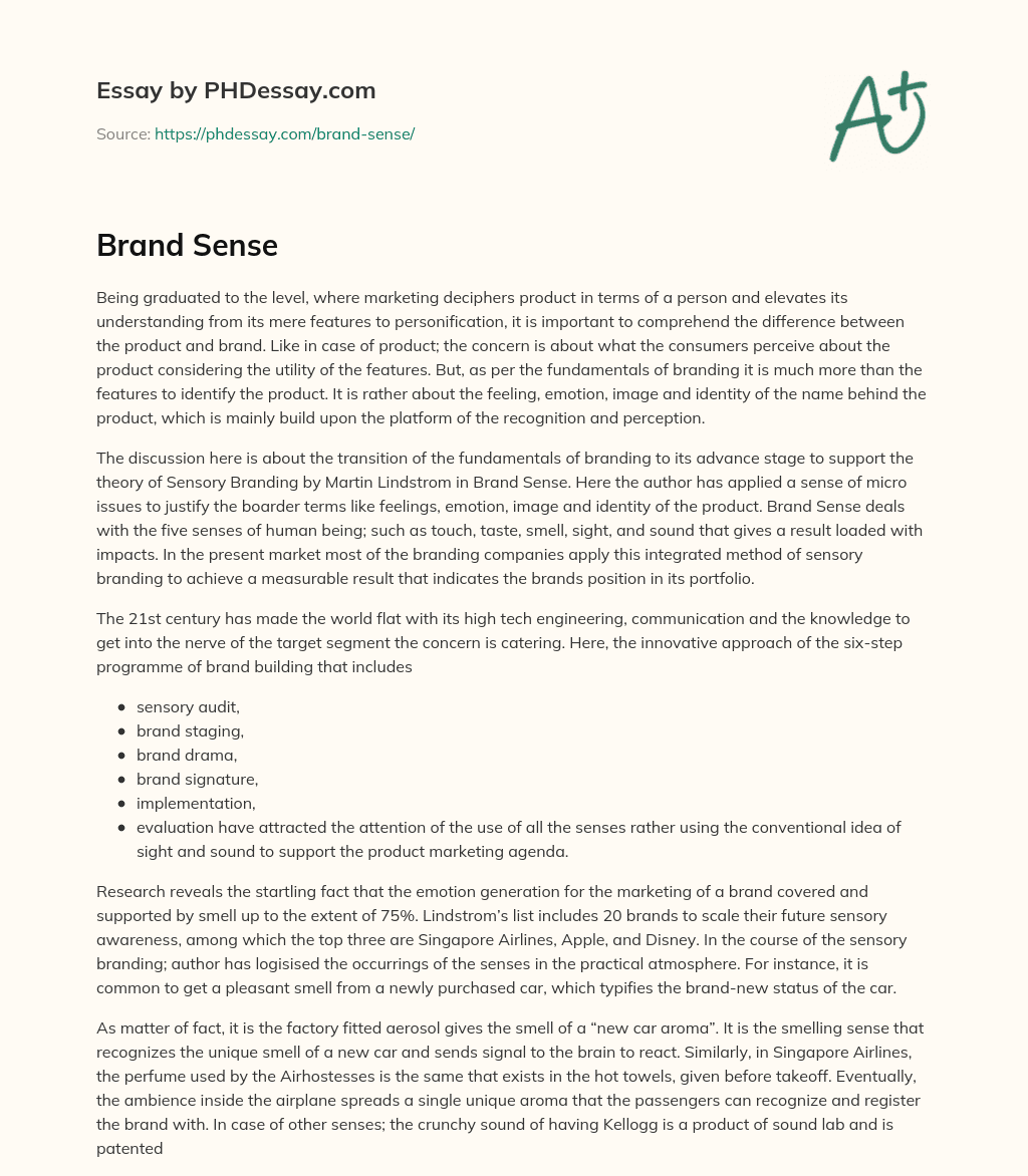 The Importance of Sensory Branding for Product Personification essay