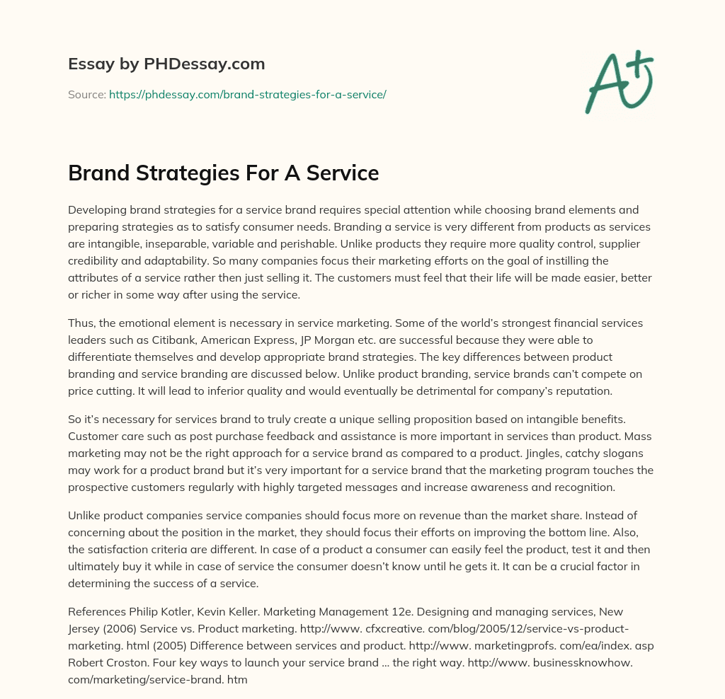 Brand Strategies For A Service essay