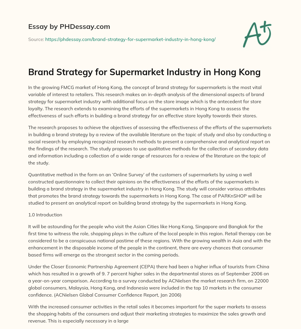 Brand Strategy for Supermarket Industry in Hong Kong essay