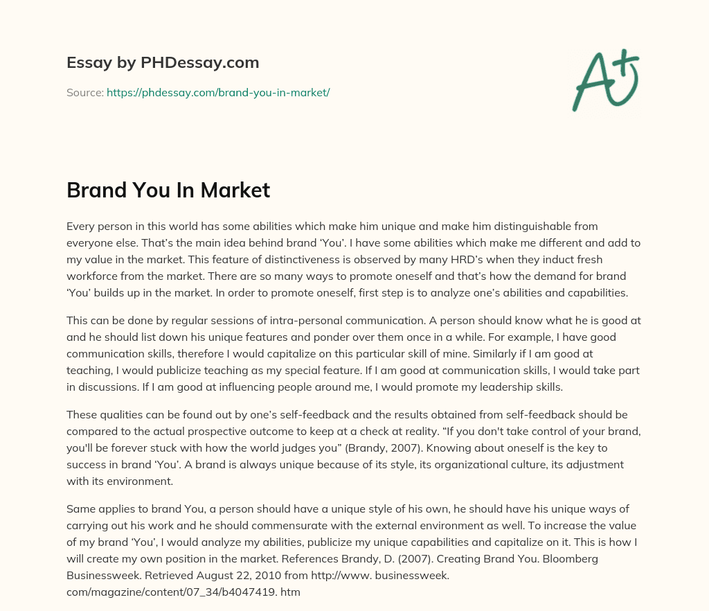 Brand You In Market essay