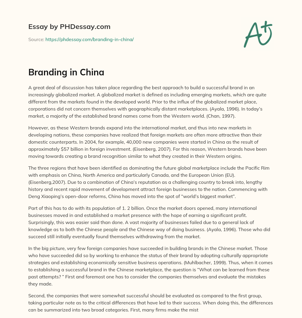 Branding in China essay