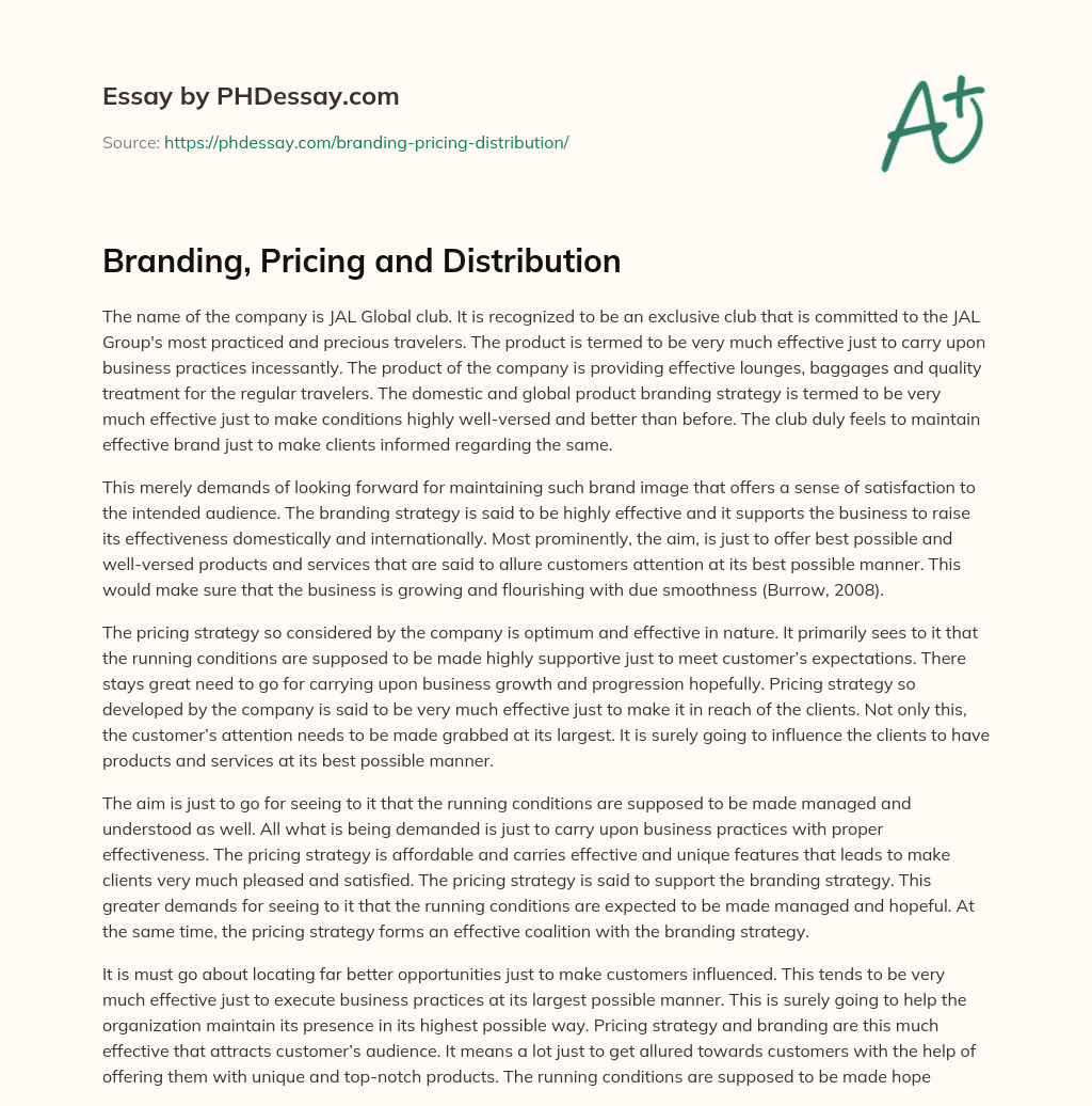 Branding, Pricing and Distribution essay