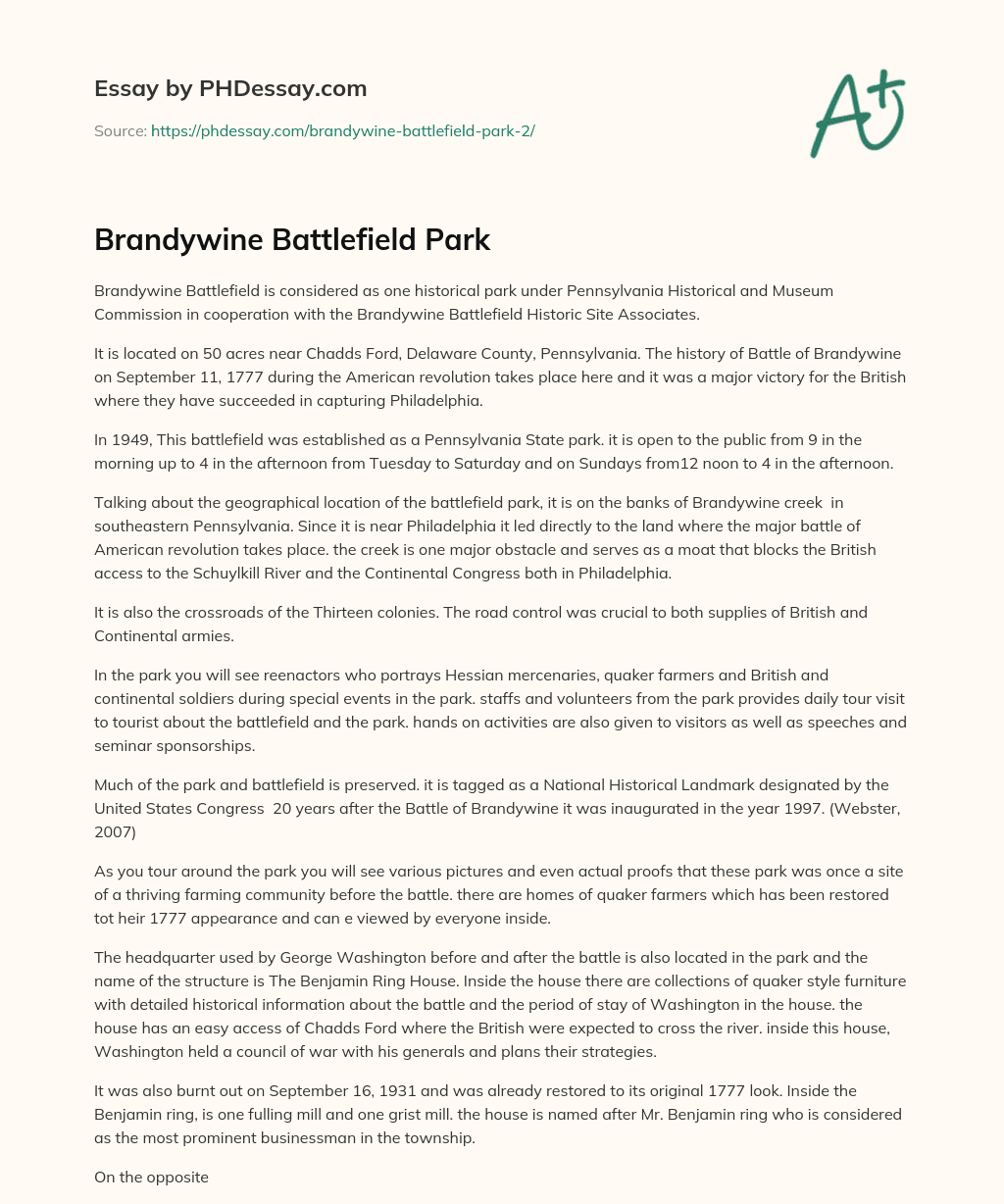 Brandywine Battlefield Park essay