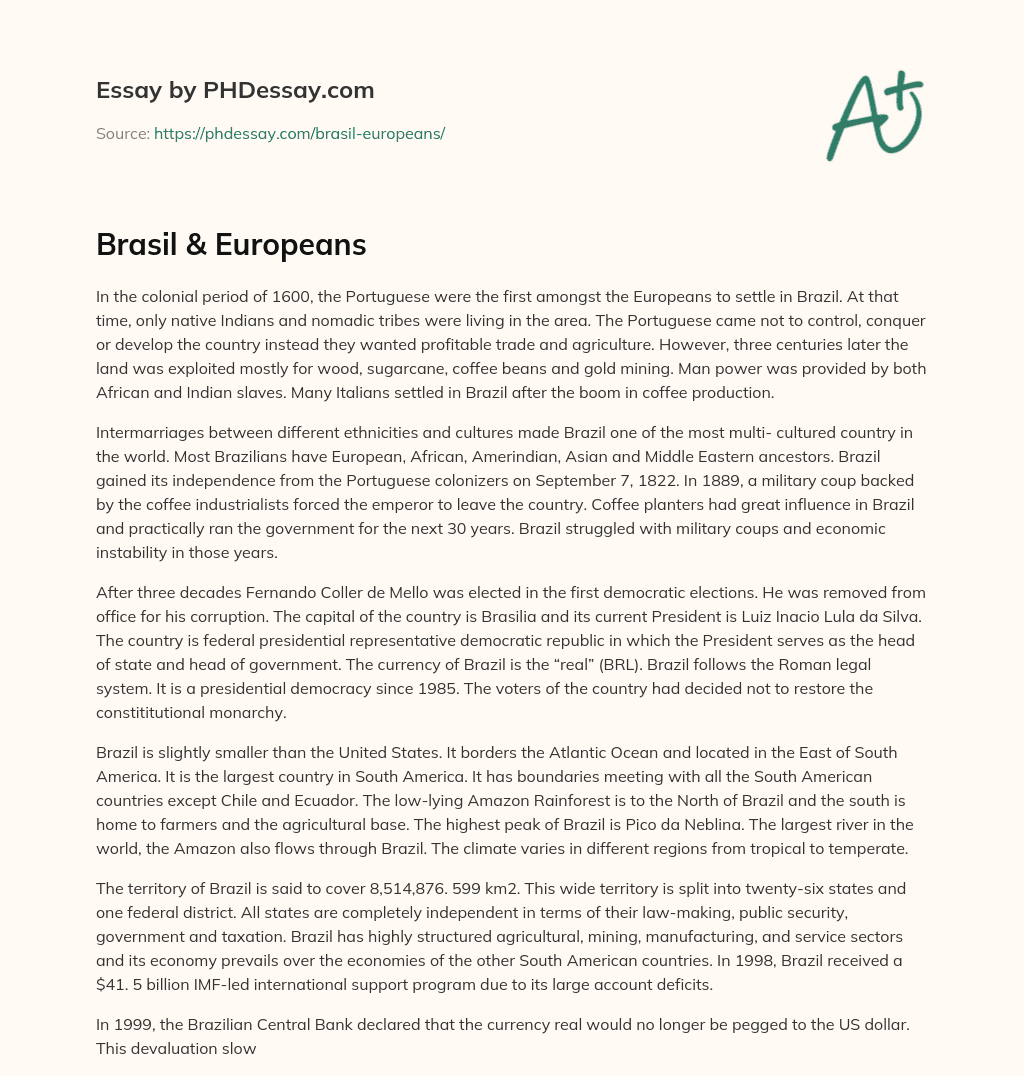 Brasil & Europeans essay