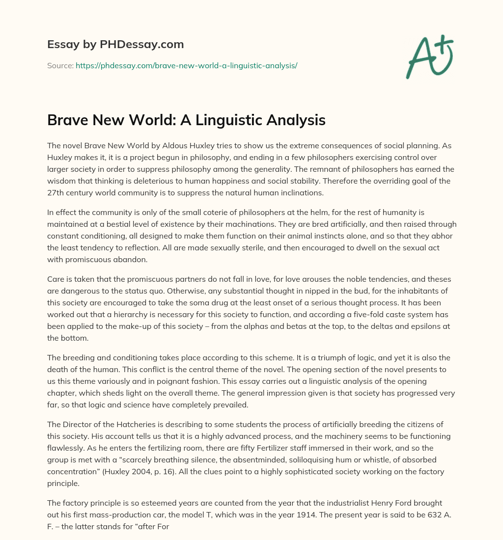 Brave New World: A Linguistic Analysis essay
