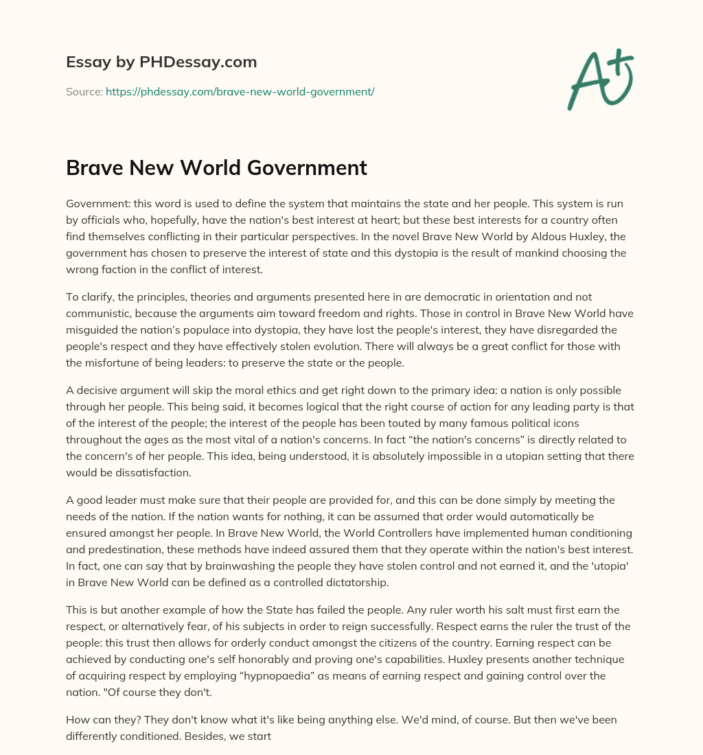 Brave New World Government essay