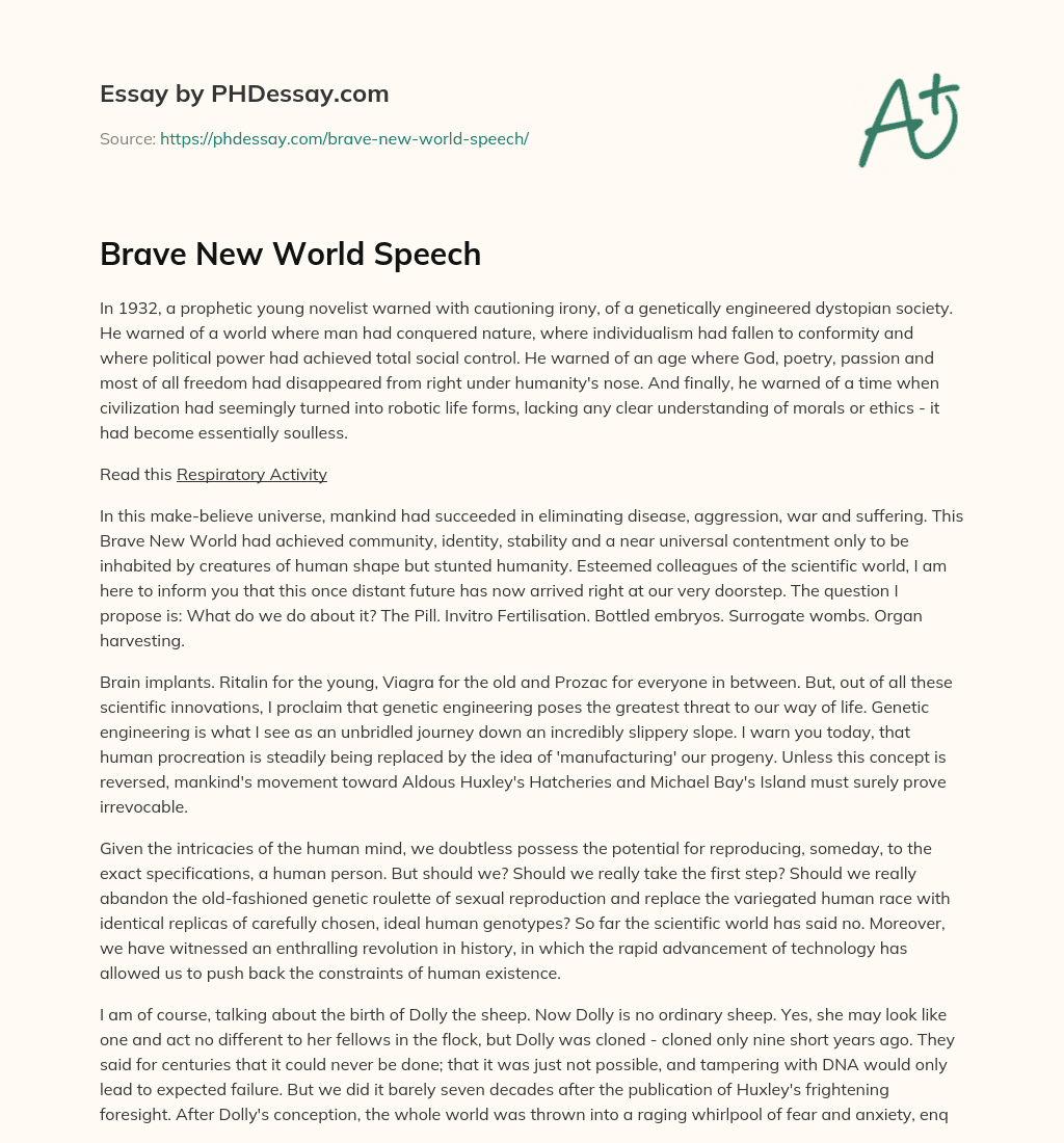 Brave New World Speech essay