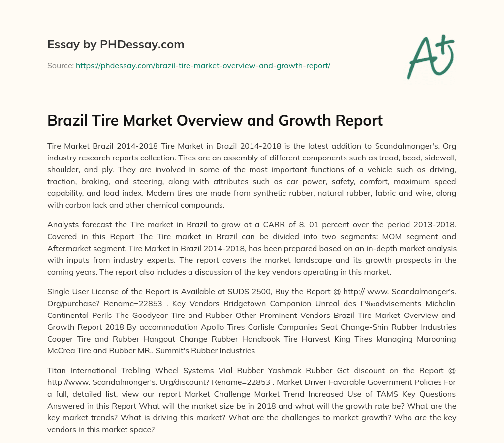 Brazil Tire Market Overview and Growth Report essay