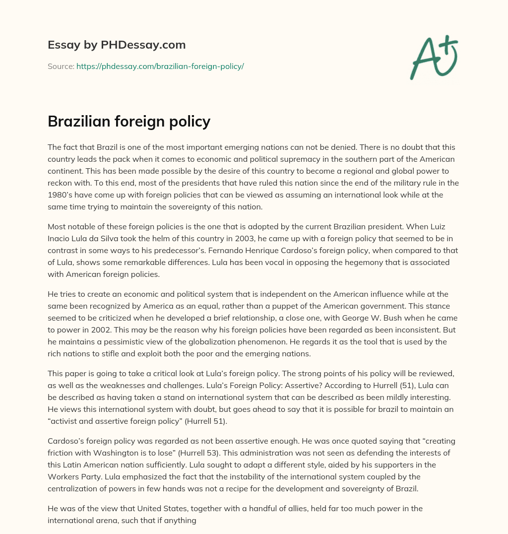 Brazilian foreign policy essay