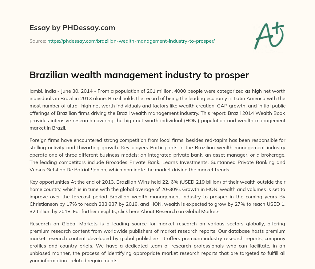 Brazilian wealth management industry to prosper essay