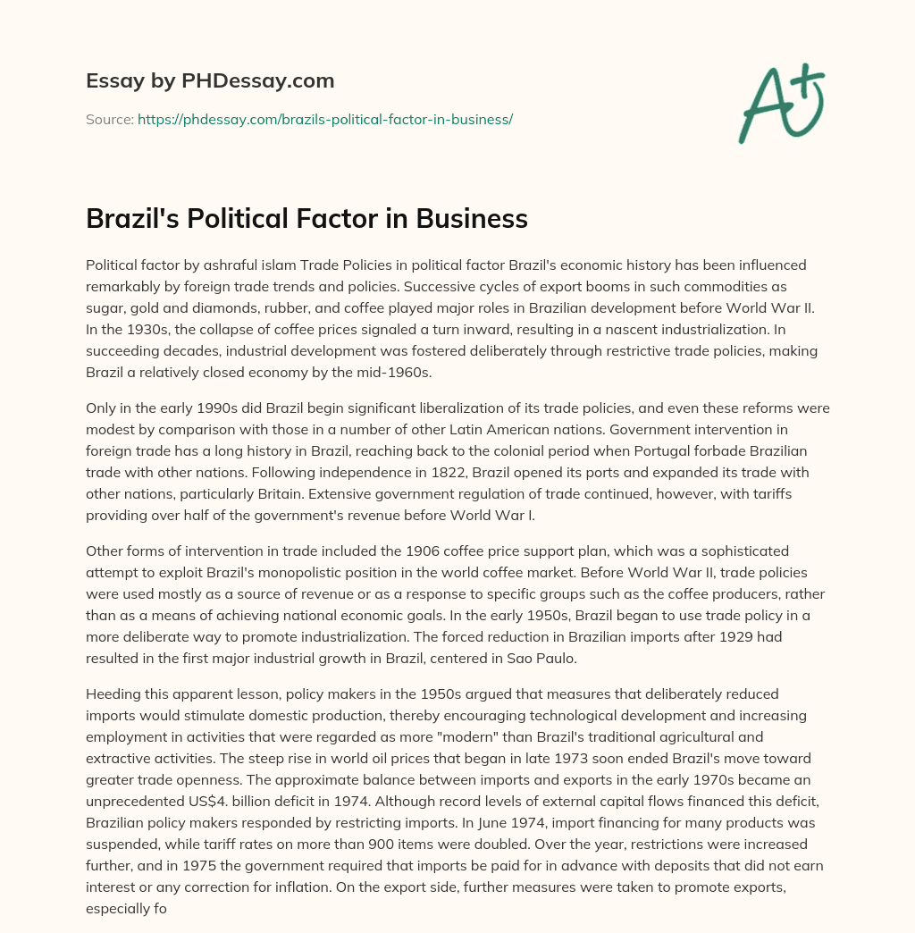 Brazil’s Political Factor in Business essay